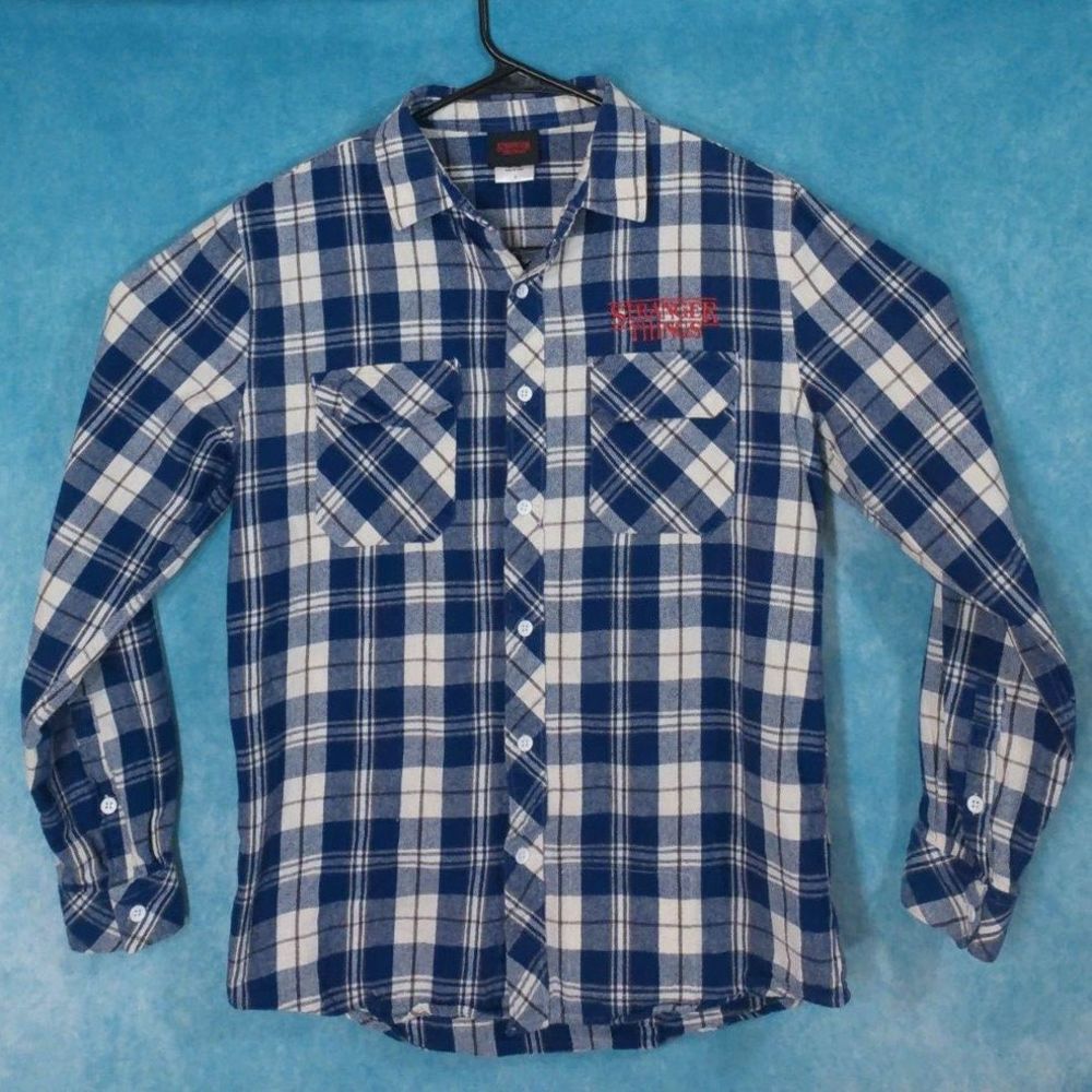 Stranger Things Flannel Long Sleeve Button Up Shirt, Size Small